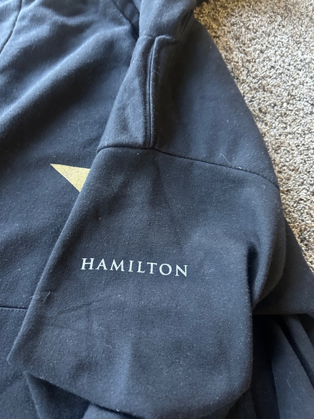 HAMILTON Broadway Unisex Black Hoodie with Gold Star Graphic SMALL New York - Picture 2 of 5